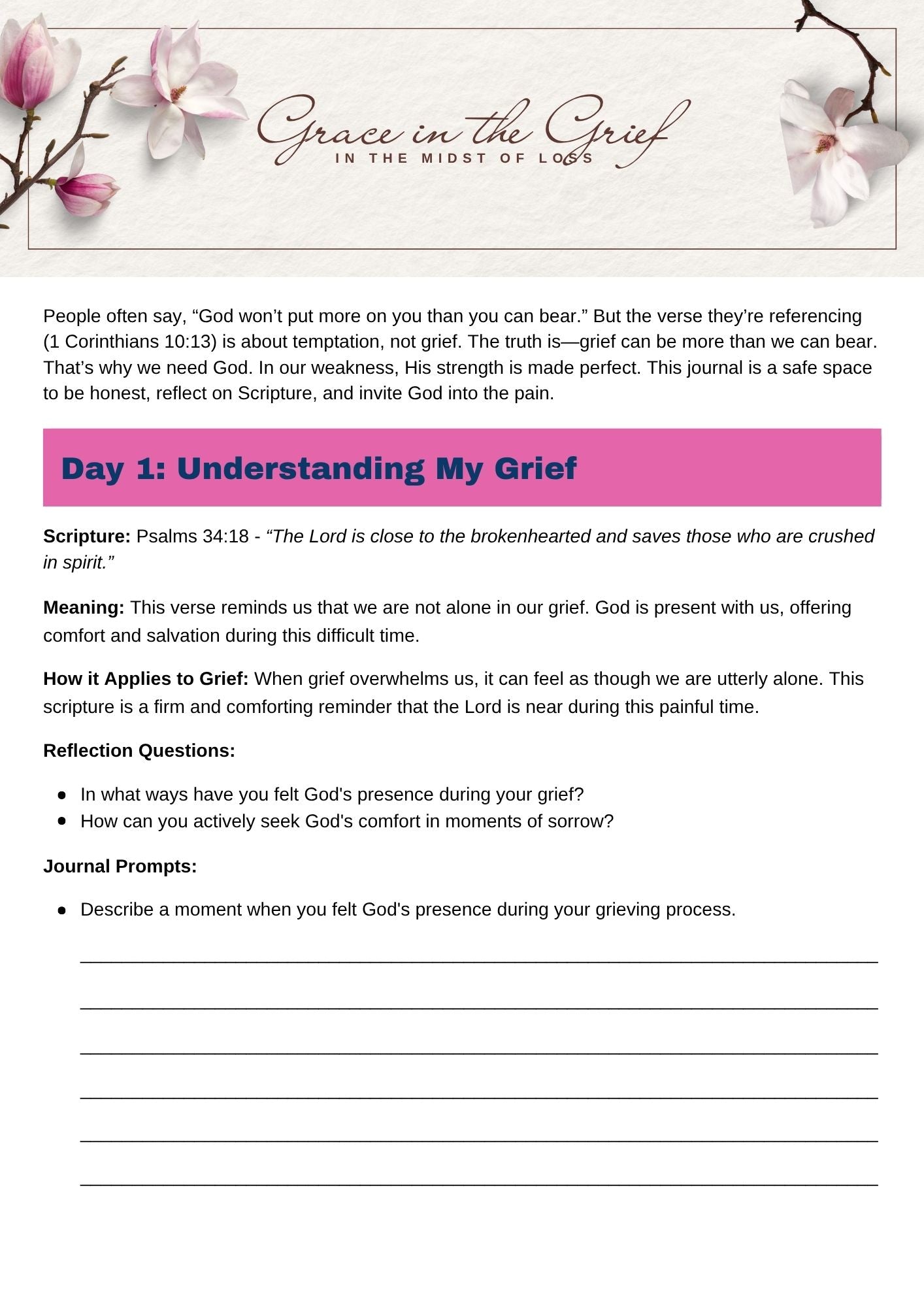 Grace In The Grief:8 Day Journal & Devotional